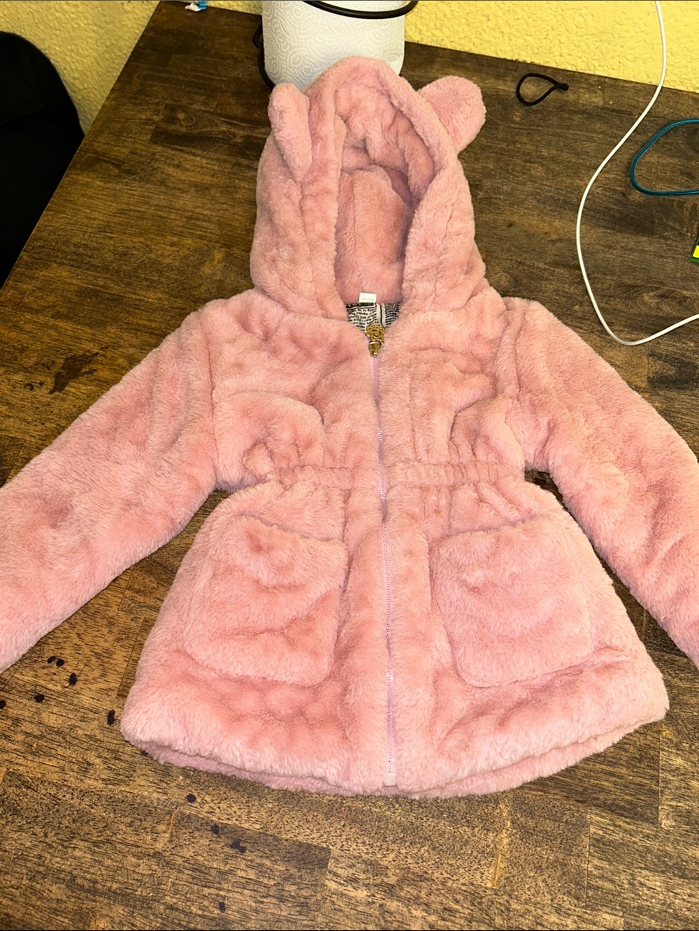 Cozy Hooded Plush Puffer Jacket with Ear Details - Pink